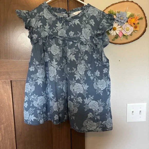 LC Lauren Conrad Ruffle High-Neck Blouse Blue Floral Size XXL - Picture 3 of 6